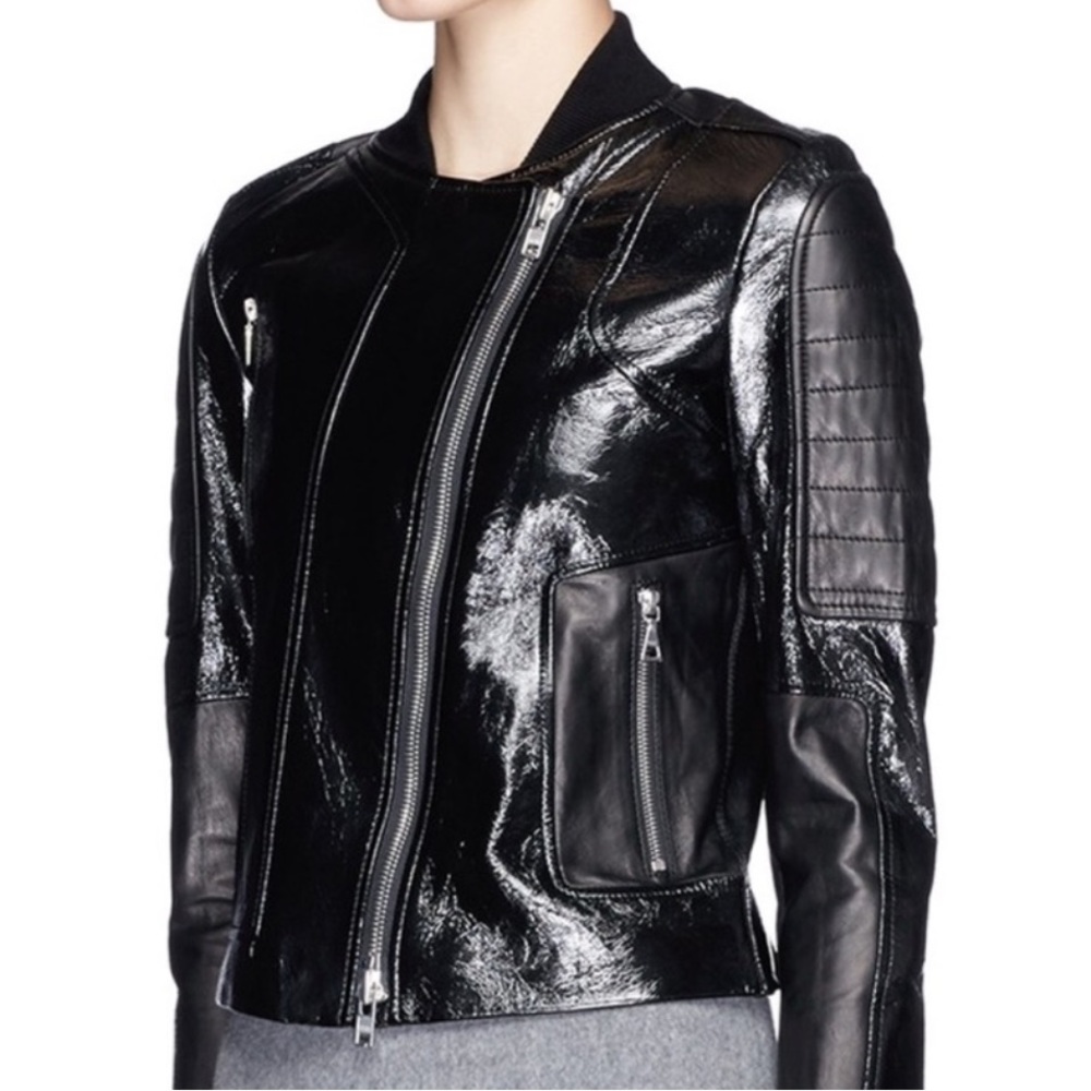 Theory Shezi Polished Leather Biker Jacket Size M